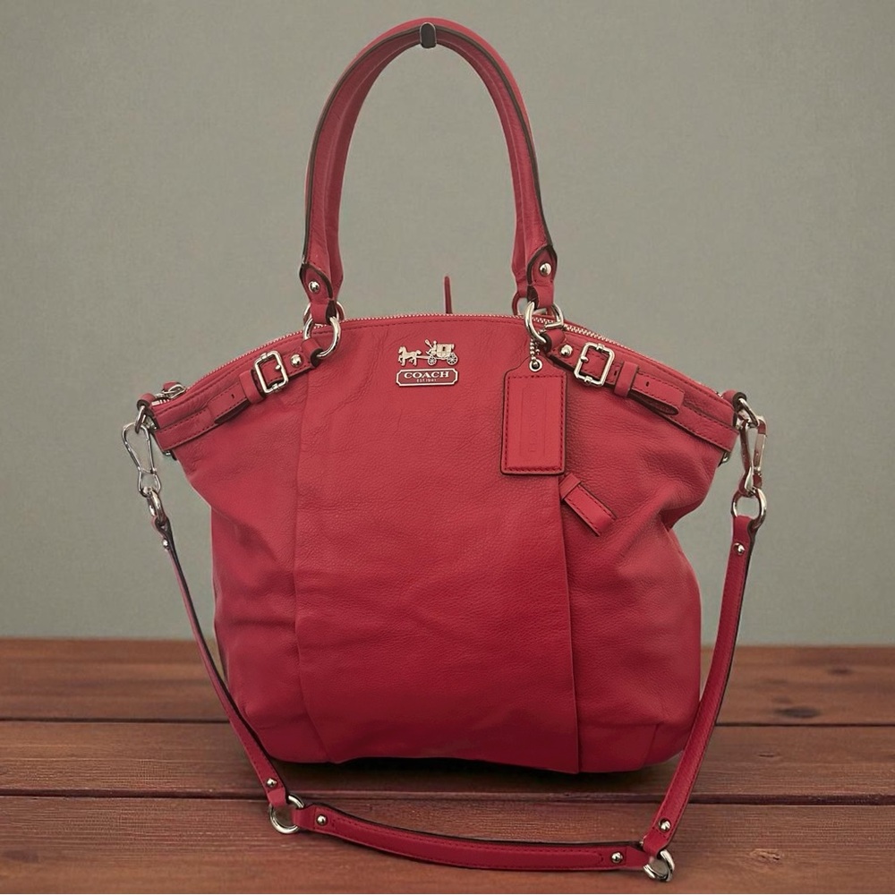 Coach Red Leather Shoulder Bag with Removable Strap